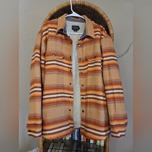 Pendleton Striped Shacket in Tan, Orange & Brown